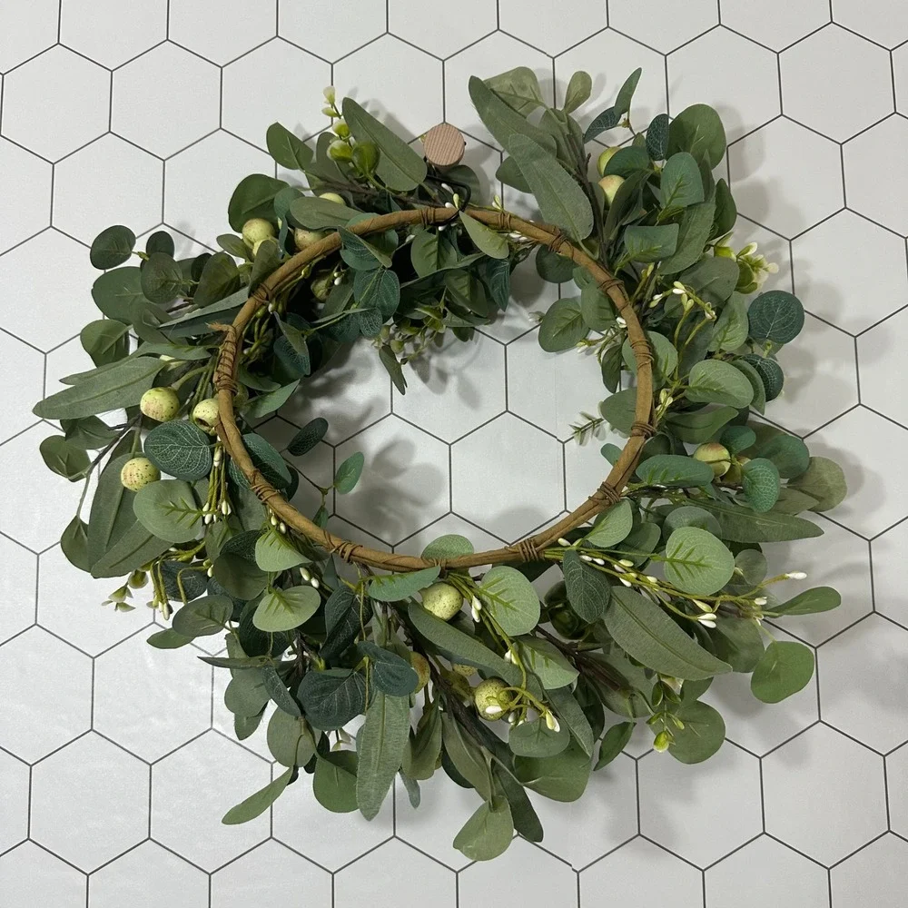 Faux Eucalyptus Wreath with Berries Greenery Front Door Wall Decor 18 Inch